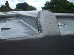 Close-up of lead work on roof