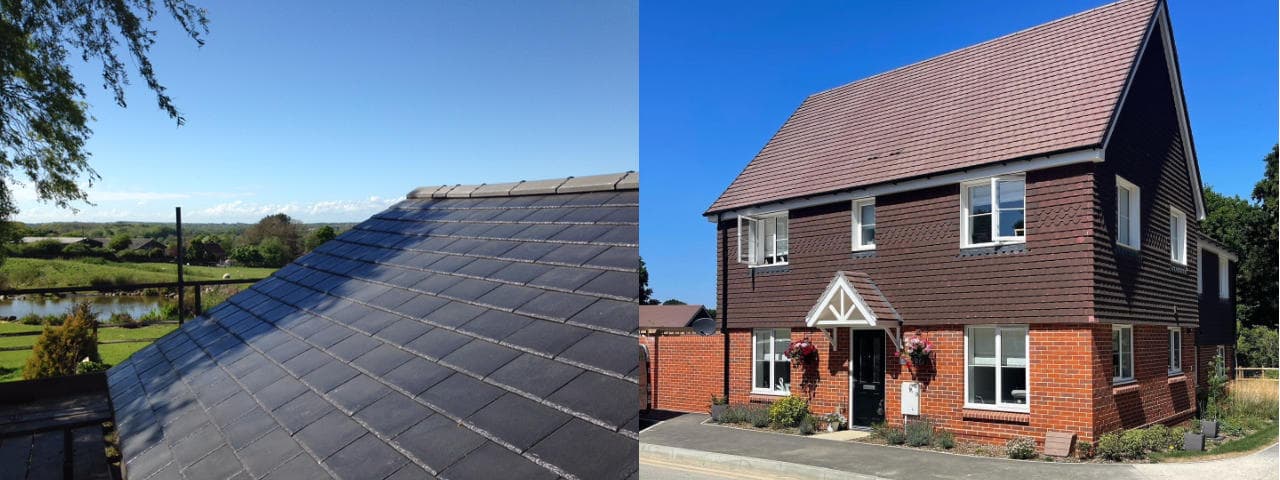 Roof tiles close-up and new house example